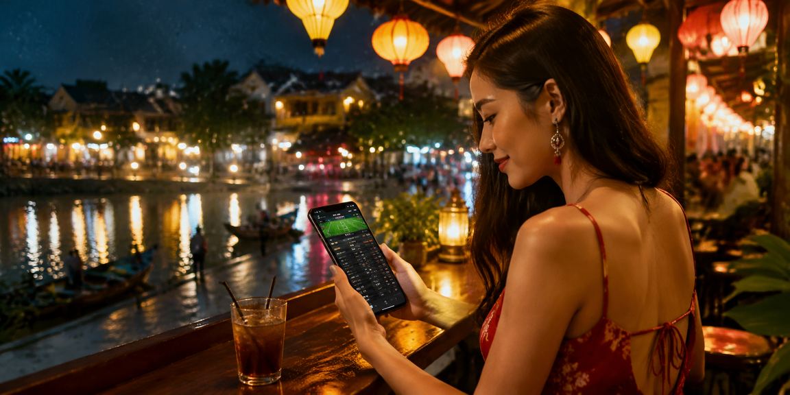 Người chơi xem trận bóng đá và uống cà phê tại Hội An